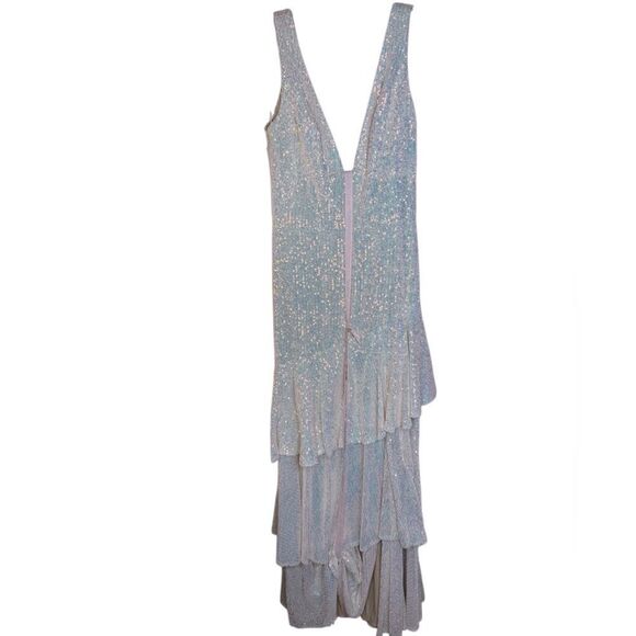 IEENA FOR MAC DUGGAL Sequin Asymmetrical Ruffle Tiered Gown Size 8 Style 27046 - Picture 4 of 11